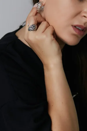 Aurora Lava silver adjustable wide ring - on hand