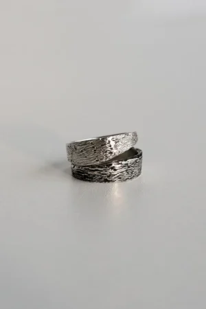 Tectonic Drift textured silver ring - split design - main photo