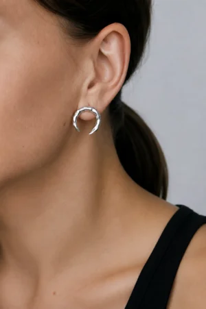 Eclipse - Open Circle Studs silver earrings - main photo - on model