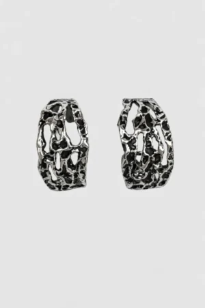 lava Flow textured silver earrings oxidized version- main photo