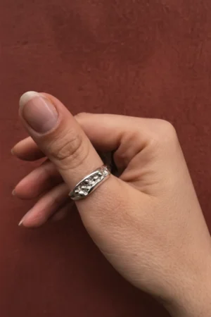 within - Organic textured band ring - on model